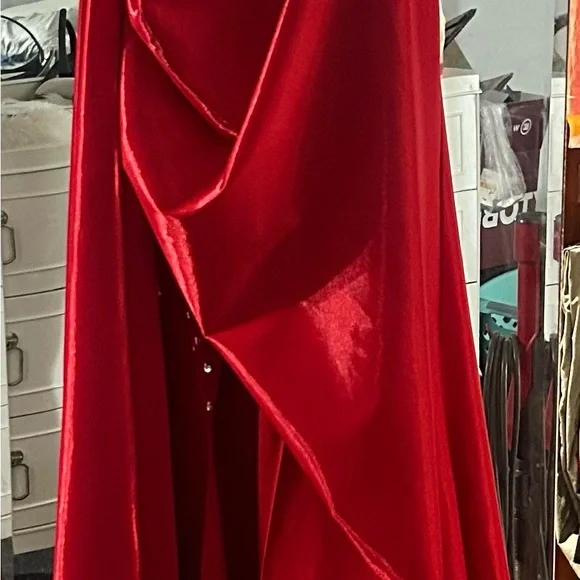 Red Strapless Embellished Gown - Picture 2 of 6